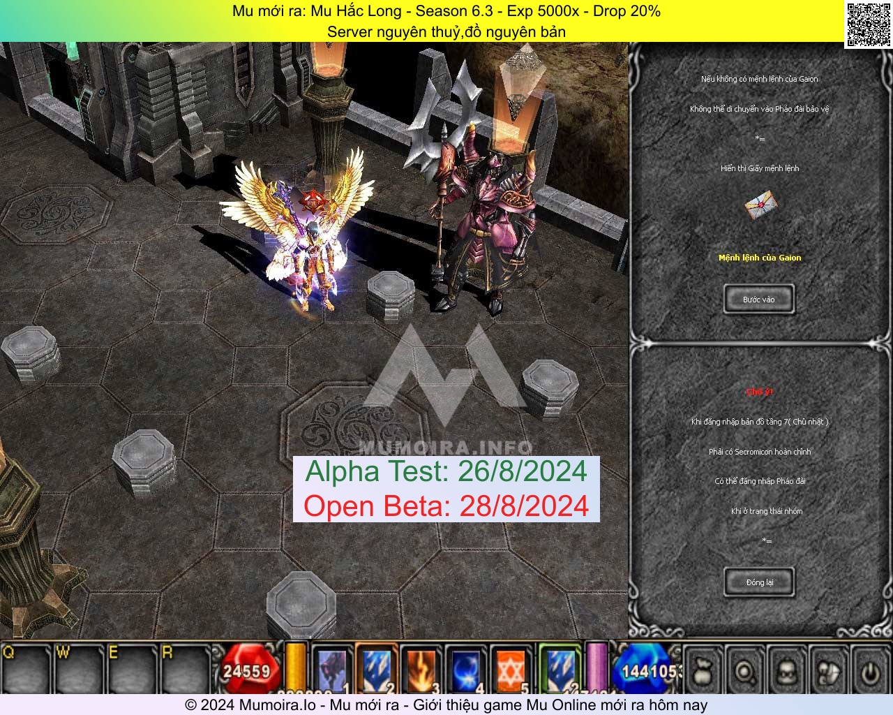 Mu mới ra, Mu Hắc Long, mu-haclong.info, Mu Online, Mu SS6 mới ra, Mu Test tháng 8 2024, Server nguyên thuỷ,đồ nguyên bản, Season 6.3