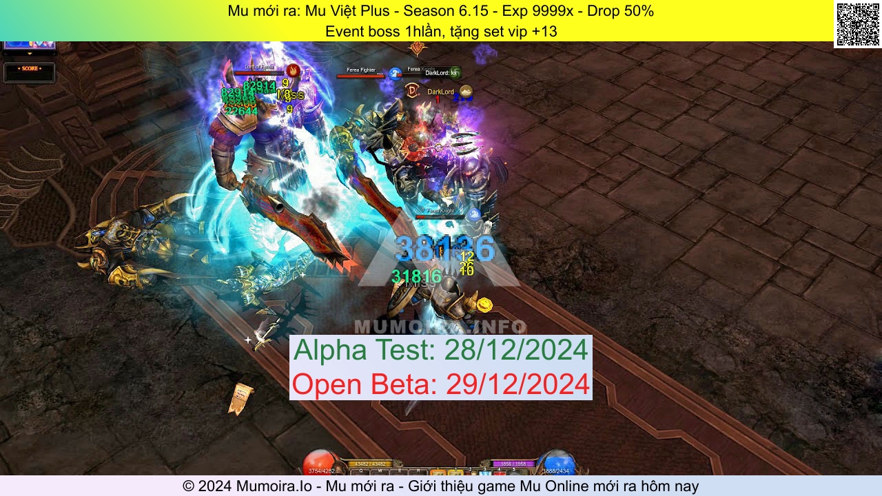 Mu mới ra, Mu Việt Plus, mu-vietplus.info, Mu Online, Mu SS6 mới ra, Mu Test tháng 12 2024, Event boss 1hlần, tặng set vip +13, Season 6.15