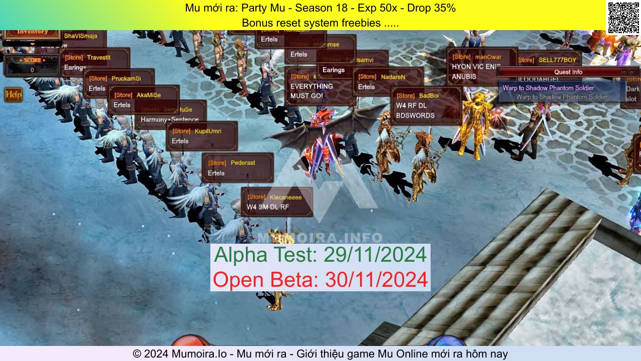 Mu mới ra, Party Mu, partymu.net, Mu Online, Mu SS18 mới ra, Mu Test tháng 11 2024, Bonus reset system freebies ....., Season 18