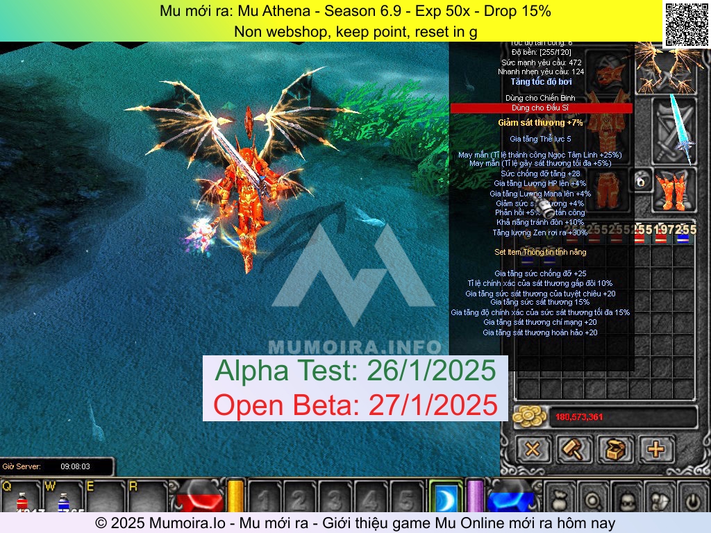 Mu mới ra, Mu Athena, mu-athena.com, Mu Online, Mu SS6 mới ra, Mu Test tháng 1 2025, Non webshop, keep point, reset in g, Season 6.9