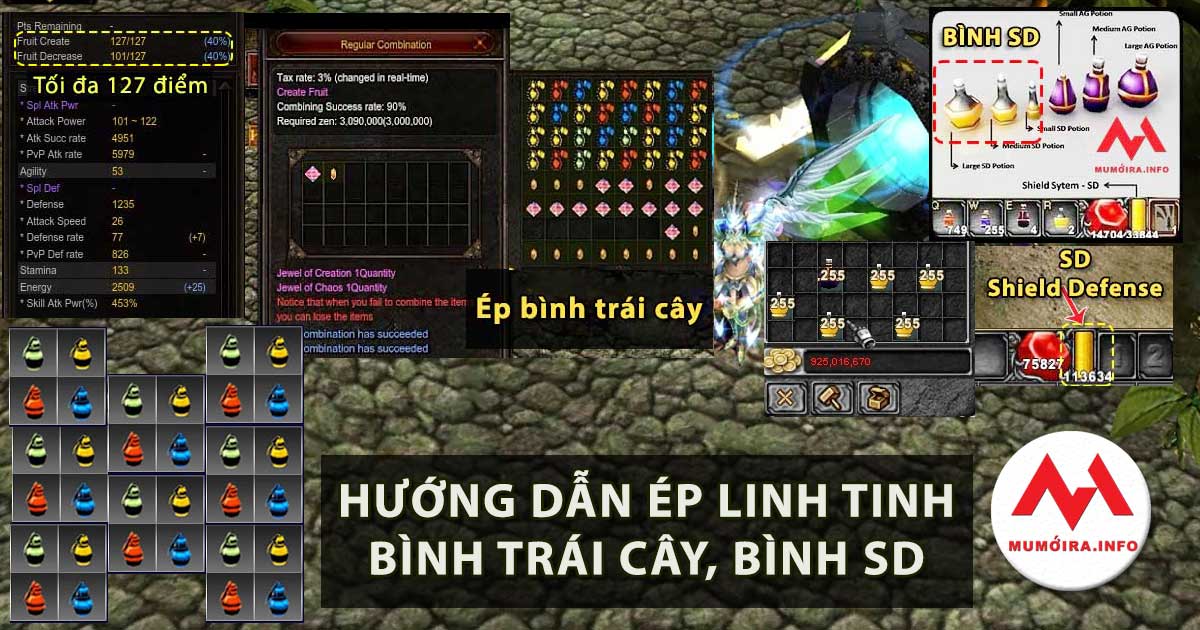 Hướng dẫn ép linh tinh khác Mu Online: ép bình SD, ép bình trái cây