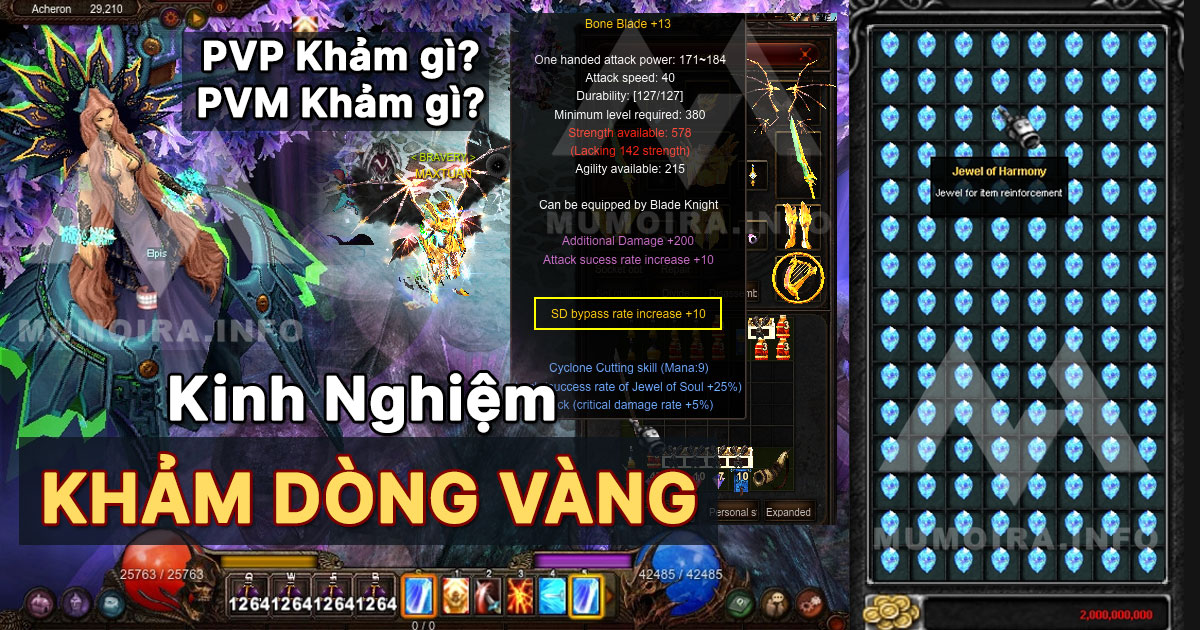 Kinh nghiệm khảm dòng vàng cho PvP và PvM trong Mu Online